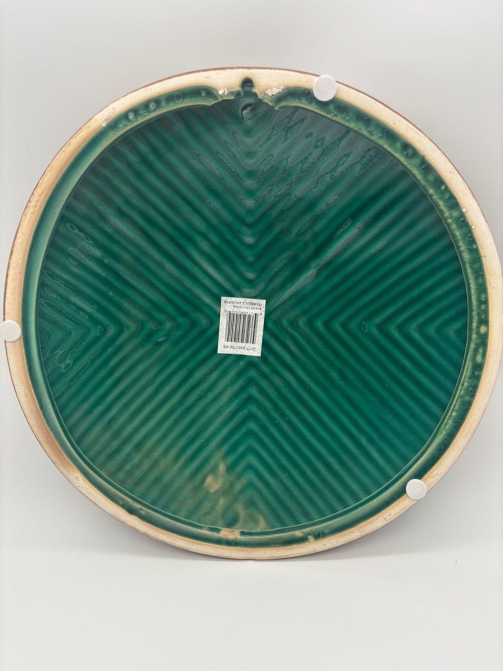 Green Textured Ceramic Decorative Plate Wall Decor Boho Modern Rustic Farmhouse - Picture 3 of 12